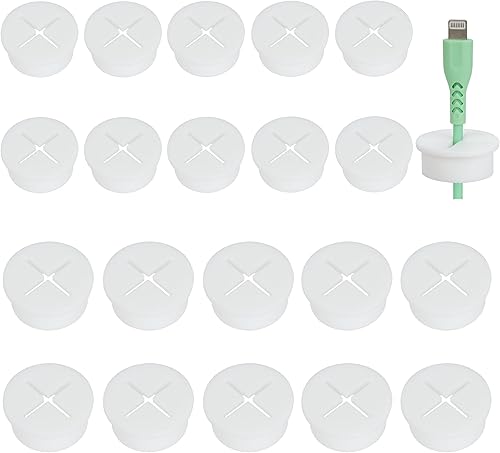 Passacavo Silicone Flessibile Passacavi Occhielli Cavi ordinati per Office Home Piano di lavoro Ø 20 mm + Ø 25 mm 20 Pezzi in Totale, Bianco - Honorern