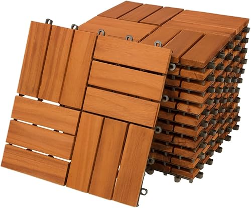 Casaria Piastrelle Legno Acacia 11pz Certificato FSC® Mattonelle 1m² ad Incastro 30x30cm Esterno Mosaico - Honorern