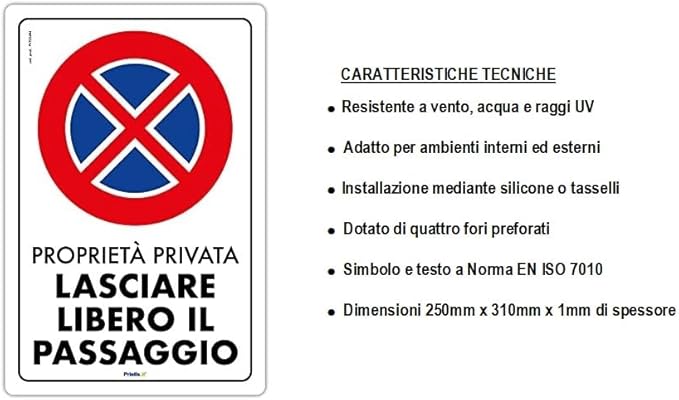 Cartello 'Proprietà privata lasciare libero il passaggio' in alluminio made in Italy - Honorern