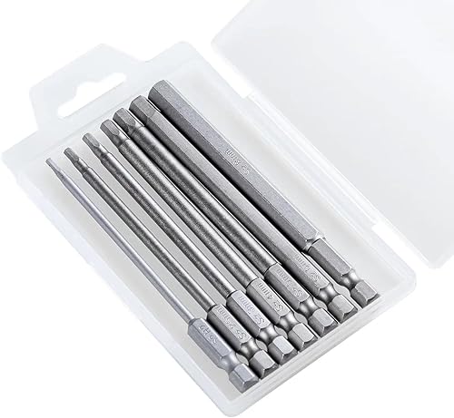 7 Pezzi Punte per Avvitatore Esagonale Lunghi Professionali, Set di Testa Esagonale Inserti Cacciavite Magnetici, Brugola H2-H8, Codolo Esagonale da 1/4', 100mm, Acciaio S2 - Honorern