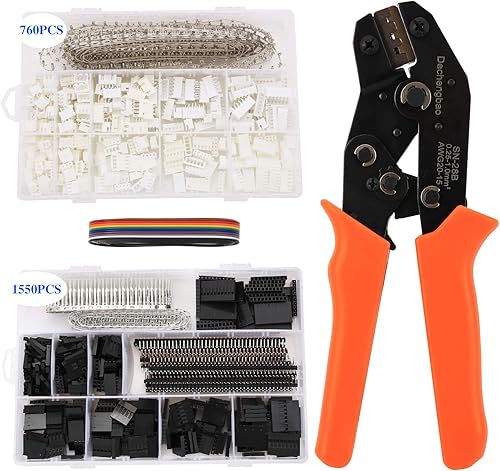 Dechengbao Kit crimpatrice a cricchetto con 1550 connettori da 2,54 mm e 760 connettori da 2,54 mm 3,96 mm, ecc JST-XH per AWG 26-20 (0,1-0,5 mm2) - Honorern