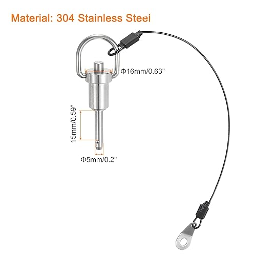 Perni di Bloccaggio a Sfera con Maniglia Pulsante, Diametro Perno 5mm, Lunghezza Utilizzo 15mm Perno a Rilascio Rapido con Cavo Sicurezza, Acciaio Inossidabile 330 - Honorern