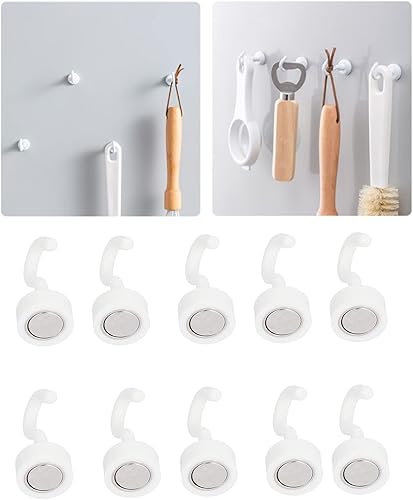 Gancio Magnetico, 10 pezzi Ganci Magnetici in Plastica Bianca Mini Gancio Magnetico Extra Forte da 11 libbre per Frigorifero a Microonde - Honorern