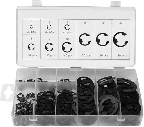 Anello D'arresto Set, 300pz Assortimento E-clip E-ring Albero Anelli di fissaggio Anello Elastico per Anello di Fermo Set 3 mm - 22 mm 9 Fimensioni con Scatola - Honorern