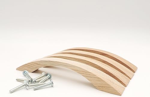Set di 4 maniglie in legno di rovere non verniciato incl. Viti - Maniglia in legno per cassetto - Lunghezza 17,5 cm, distanza fori 12,8 cm - Honorern