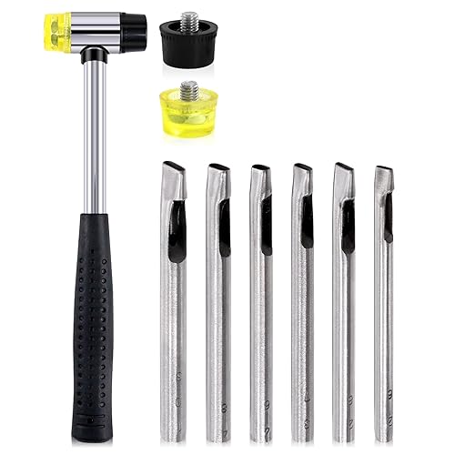 Set di 9 pezzi martello in gomma e perforatrice ovale, martello morbido a doppia faccia con teste di ricambio e 6 misure per fori cavi, kit per cinture in pelle, cinturini per orologi, - Honorern