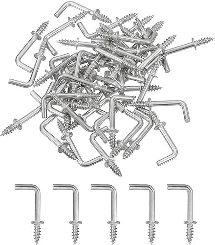 Ganci ad Angolo Retto, 50pz 1/2' Ganci a Vite a Forma di L Avvita Ganci, Ganci a Vite ad Angolo Retto in Metallo a Forma di 7 per Appendere, Argento - Honorern