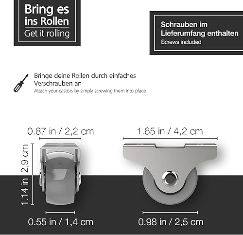 Set di 8 Ruote fisse di piccole dimensioni per mobili da interno 25 mm - fino a 10 kg per ruota - per carichi pesanti per carrelli - Honorern