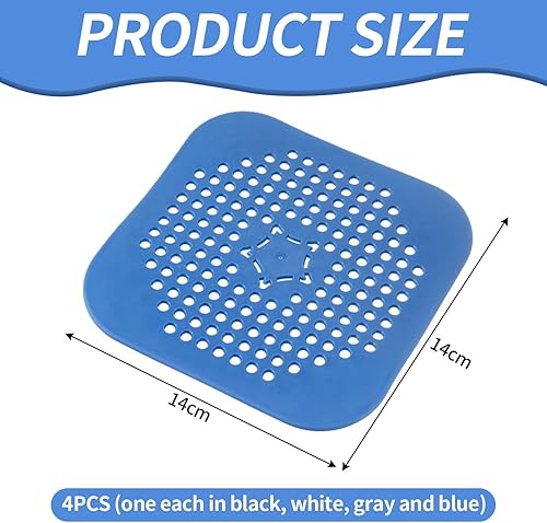 Confezione da 4 Copri Scarico A Pavimento in Silicone, Copri Scarico A Pavimento Quadrato, Raccoglitore per Doccia, Filtro di Scarico, Filtro per Lavello, Adatto per Bagno, Cucina - Honorern