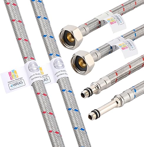 2 paia di tubi flessibili M8 x 1/2', connettori flessibili per rubinetto, in acciaio inox (300 mm), per tubo da cucina/lavabo, con valvola isolante, approvata WRAS, tubo intrecciato per - Honorern