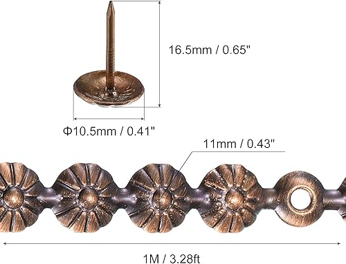 5pz Tappezzeria Chiodi Strisce, 1Metro Fiore Decorativo Chiodo Rifiniture per Divano Testata Sedia Mobili con Tappezzeria Chiodi (11mm Rame) - Honorern