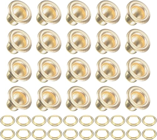 Occhielli con Rondelle (6 x 3 x 4mm) 100pz, Kit Grommet Rame ]Cromato Cromato - per Pelle Tela Abbigliamento Fai-da-Te Artigianato Fabbricazione, Oro - Honorern