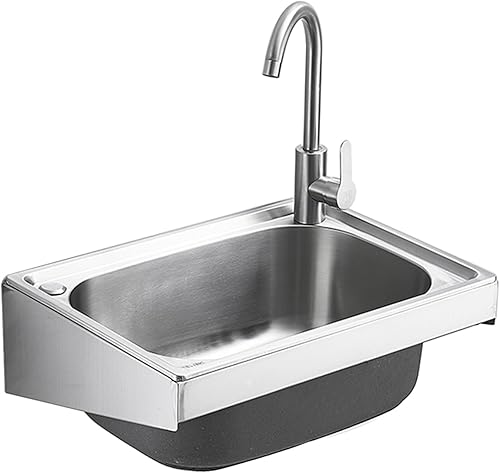lavello Sospeso In Acciaio Inox Piccolo Lavandino Parete Cucina con Dell'acqua Calda e Fredda Rubinetto Vasca Singola Lavabo di Utilità, Per lavanderia bagno - Honorern