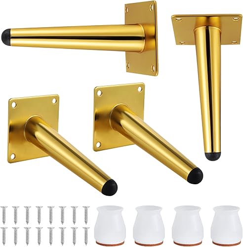 4 Pezzi Piedini per Mobili 15 cm, Oro Gambe di Mobili Coniche Piedi per Divano in Metallo Piedi in Ferro per Tavolino Gambe per Divano Tavolino Armadi, Capacità di Carico 300 kg - Honorern