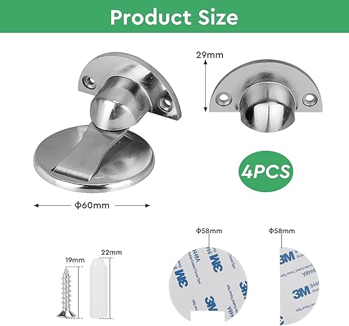 4 Pezzi Fermaporta a Pavimento Magnetico, Fermaporta Adesivo in Lega di Zinco, con Adesivo e Viti, Per Proteggere Pareti e Porte da Eventuali Danni - Honorern