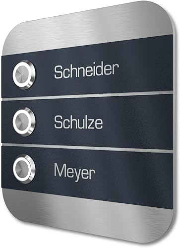 Campanello multi familiare con Pulsante LED incisione di 2 nomi - Campanello V2A in acciaio inox 140x115 mm - da incasso selezionabile da esterno per porta d'ingresso casa - Honorern