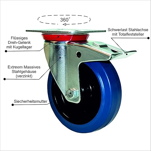 TR di set di 14 Blue Wheels | 4 pezzi | ruote 80 mm | 2 X freno/2 X rotella | Mobili ruolo | per banco | apparato ruote - Honorern