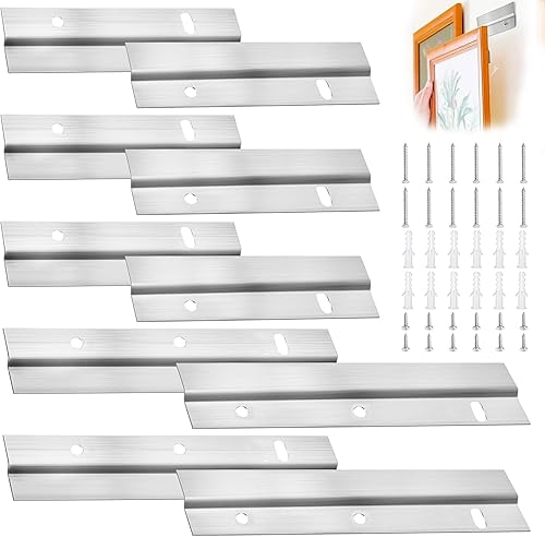 5 Paia Francese Gancio per Quadri, Staffa di Montaggio a Muro Incastro Z Bar in Alluminio con Viti, Adatto per Appendere Specchi, Quadri, Opere d'arte (10,2cm 3 Paia/15,3cm 2 Paia) - Honorern