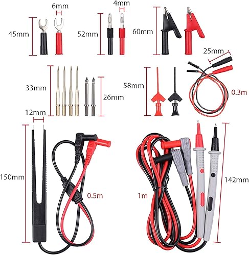 DollaTek Kit di puntali Multimetro elettrico 21 in 1 Cavo di prova con morsetti a coccodrillo Sonda di prova Cavo multimetro a spina a banana per tester di tensione - Honorern