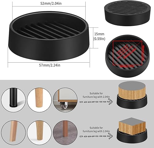8 Pz Tazze di Ricino Piedini Antiscivolo in Gomma per Mobili, 51mm Piedini in Gomma Sottobicchieri Antiscivolo, Tazze Piedini per Mobili, Tappi per Letto, Armadio, Divano, Sedia, Tavolo - Honorern