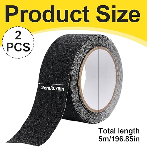 2 Pezzi Nastro di Sicurezza Antiscivolo 5M x 2CM Nastro Antiscivolo Alta trazione strisce antiscivolo per Scale Esterne Interne, Antiscivolo Scale(Nero) - Honorern