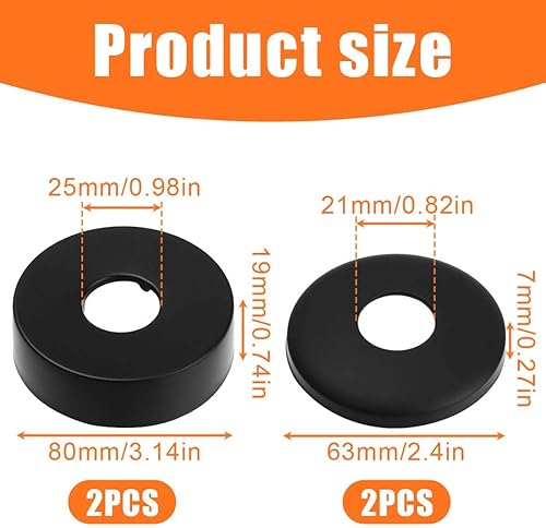 2 pezzi Ø 21 mm 2 pezzi Ø 25 mm rosette per rubinetti nero, rosette per termosifoni nero, copertura per tubi di radiatore, rosette per rubinetto doccia, rubinetti acqua, radiatore - Honorern