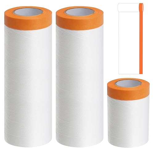 3 Rotoli Pellicola Adesiva per Mascheratura Teli Copritutto per Imbianchino Telo Protettivo per Pittura Film per Mascheratura con Nastro Adesivo Pellicola di Copertura, 55cm, 150cm, 270cm - Honorern