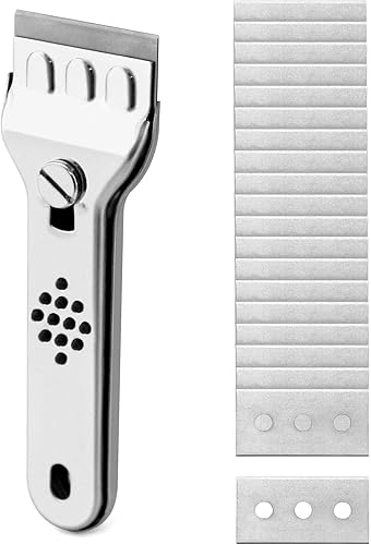 Raschietto Vetro in Acciaio Inox, Raschietto per Piano Cottura in Ceramica con Manico Antiscivolo e Protezione Lama, 20 Lame di Ricambio Incluse - Honorern