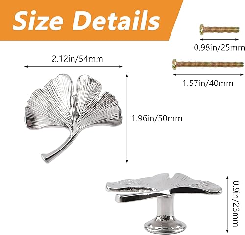 Ginkgo, 6 pomelli per armadio in metallo solido maniglie per cassetti creative decorazione per armadietto, cassetto, scaffalature, mobili, accessori classici per armadietti, colore oro - Honorern