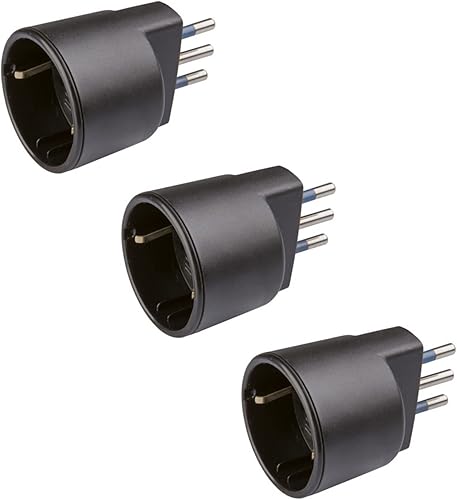 POLYPOOL | Presa Schuko Adattatore Presa Tedesca Spina 10A 2P+T e Presa 10-16A 2P+T (Standard Italiano 10A e Tedesco 16A con Terra Laterale) - 3 Adattatori Neri - PP0433.13 - Honorern