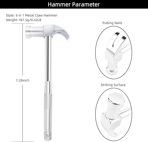 6 in 1 Hammer & Screwdriver Tool Multitool Set Claw Hammer con impugnatura antiscivolo Slotted/Flat Head Phillips Screwdriver Nail Puller Miglior regalo per amici di famiglia colleghi (giallo) - Honorern