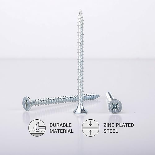 Confezione da 300 viti per legno in acciaio zincato, 5,0 x 60 mm, viti per truciolato, vite universale Pozi-Drive (300, 5,0 x 60 mm) - Honorern