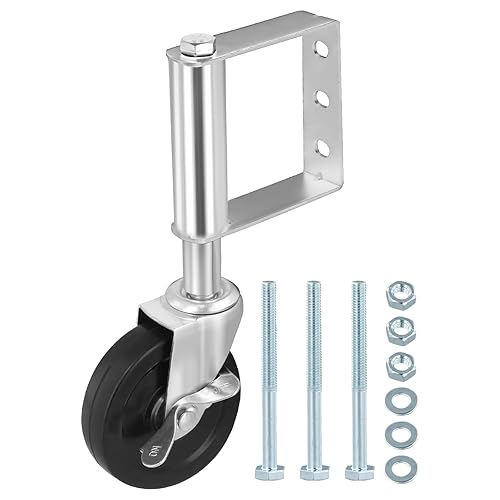 Ruote per Cancello a Molla, Rotelle del Cancello in Gomma con Freno, Girevoli Rotella Caricata a Molla, Ruote per Cancello in Legno Recinzione, 10,2cm, Capacità di Carico di 100 KG (Argento) - Honorern
