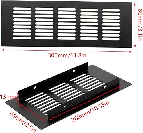2 pezzi da 300 x 80 mm Square Ventilation Grille Black Air Vent Grille Alluminio Ventilation Grille For Cabinet, Wardrobe, Shoe Cabinet, Sink Ventilation - Honorern