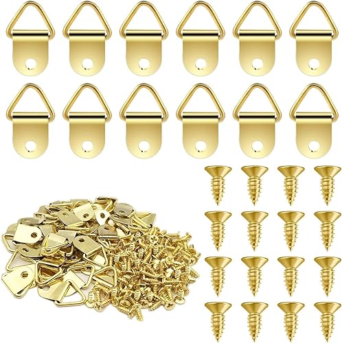 150 Pezzi Ganci per Quadri, Ganci Cornici Quadri con 150 Pezzi Viti, Triangolo Anello Gancio da Parete, per Cornici, Specchi, Opere D'Arte per Appendere Foto di Family Office (Dorato) - Honorern