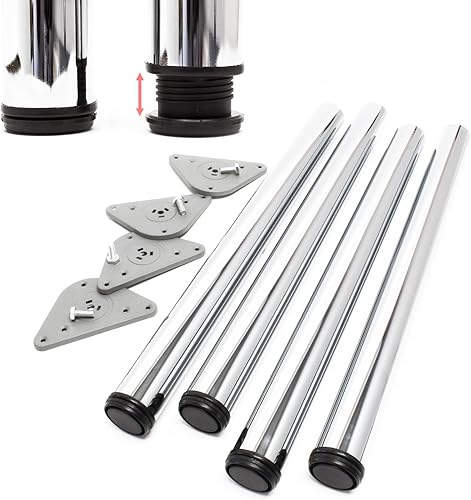 Wiltec Set 4 gambe tavolo regolabili in acciaio inox cromato Ø 60mm 710mm - Honorern