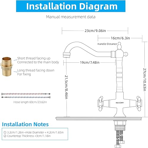 NIUKOMY Rubinetto Lavello Cucina in Ottone Antico, Retrò Miscelatore Lavabo Bagno Alto in Bronzo, Girevole a 360° Rubinetti Cucina Nostalgia a Due Maniglie - Honorern