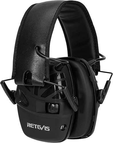 Retevis Cuffie Poligono Tiro, Cuffie Antirumore Elettroniche, SNR 28dB, Ingresso Audio AUX, Microfono a Doppio pickup, Cuffie Pieghevoli, Caccia, Motosega, Macchinari Oesanti (1 Confezione, Nero) - Honorern