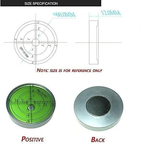 Inclinometri rotondi a bolla orizzontale ad alta precisione con magnete da 60 mm con cassa in alluminio a bolla Bullseye, livello di superficie, precisione 15'/2 (60 x 12 mm con magnete), - Honorern