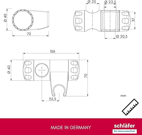 8126005 | Supporto Soffione Doccia Scorrevole e Regolabile in Abs per Asta Saliscendi da 25mm, Supporto Doccetta Standard, Finitura Cromata Argento - Honorern