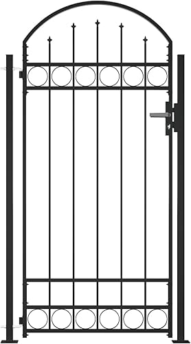 Cancello per Giardino a Rete con Serratura e Maniglie Stabile Durevole Ingresso Porta Recinzione in Acciaio Zincato,Cancello per Recinzione ad Arco con 2 Pali 105x204 cm Nero - Honorern
