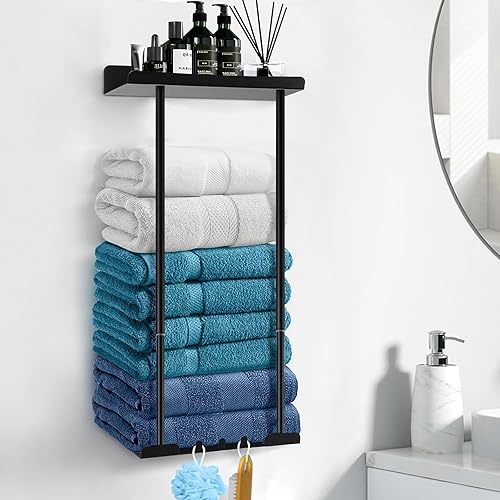 Asdsed Porta Asciugamani da Bagno, Autoadesivo Per Porta Salviette in Porta Asciugamano, Altezza Regolabile 38-75CM Bagno Portasciugamani (Nero) - Honorern