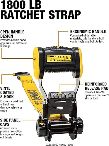 DEWALT DXBC18002-3,2 cm x 3,2 cm cinghie di fissaggio a cricchetto 816,5 kg resistenza alla rottura (2 pezzi) - Honorern