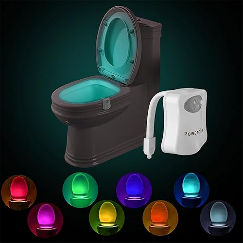 Powerole Luce Notturna WC LED Lampada Sensore Movimento,Alimentato da Batteria Impermeabile Luce Notturna, Luce WC per Bagno, 8 Cambiamento di Colori - Honorern