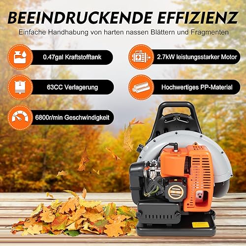 Soffiatore a benzina da 65 CC, 2 tempi, 3,6 CV, soffiatore ad aria, per soffiare foglie, sabbia, ghiaia e neve. - Honorern