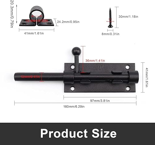 Chiavistello, Acciaio Inossidabile 304 Chiavistello Catenaccio Porta, Spessorato Catenaccio per Cancello Nero con Viti, Chiavistello Scorrevole Antifurto, Catenaccio per Tutti Tipi Serrature - Honorern