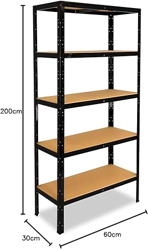 200x110x60cm BLACK Scaffale metallo nero per carichi pesanti con 5 ripiani/Scaffale in metallo nero con ciascuno 175kg di capacità di carico/Mensola metallo nero come scaffale garage - Honorern