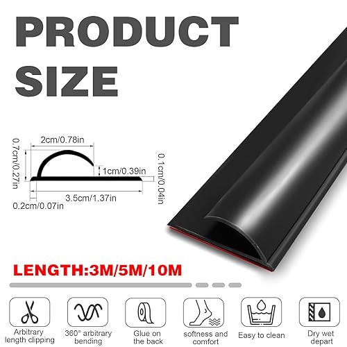 Profilo di Transizione Flessibile Autoadesivo PVC Transition Strip for Floor Carpet Finishing Transition Threshold (Nero, 5 M) - Honorern