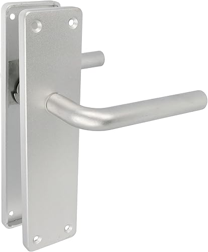 Amig Set di maniglie in alluminio argentato con placca quadrata e manico curvo per porte di passaggio e ingresso di interni ed esterni 222 x 55 mm, maniglia con maniglia decorativa e moderna - Honorern
