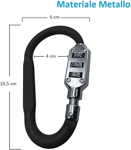 Moschettone con Combinazione di Sicurezza a 3 Cifre, misura 6x10,5 cm, Lucchetto a codice a forma di, Adatto per Bici, Valigie, Zaini da Viaggio -001F (Blu) - Honorern